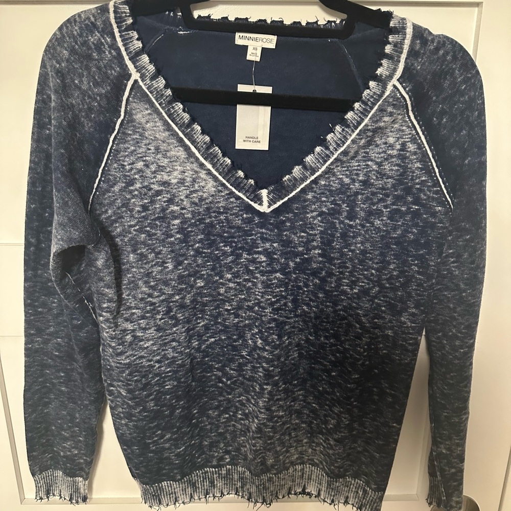 New Minnie Rose heather blue sweater. 95% cotton 5% cashmere.